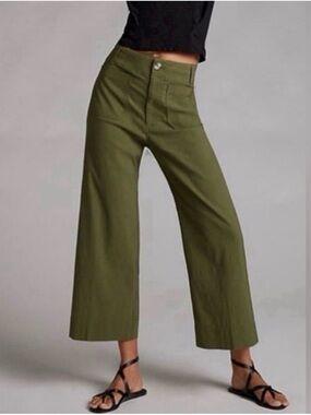 Maeve Collette Olive Linen Blend Cropped Pants Stretchy Neutral Sz 28 Petite
